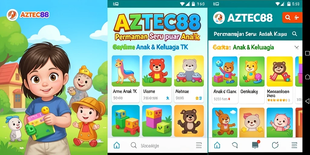 Antarmuka pengguna AZTEC88 yang ceria dan edukatif.