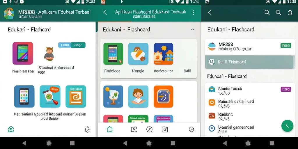 Screenshot utama MR888 menampilkan antarmuka aplikasi Flashcard yang interaktif.