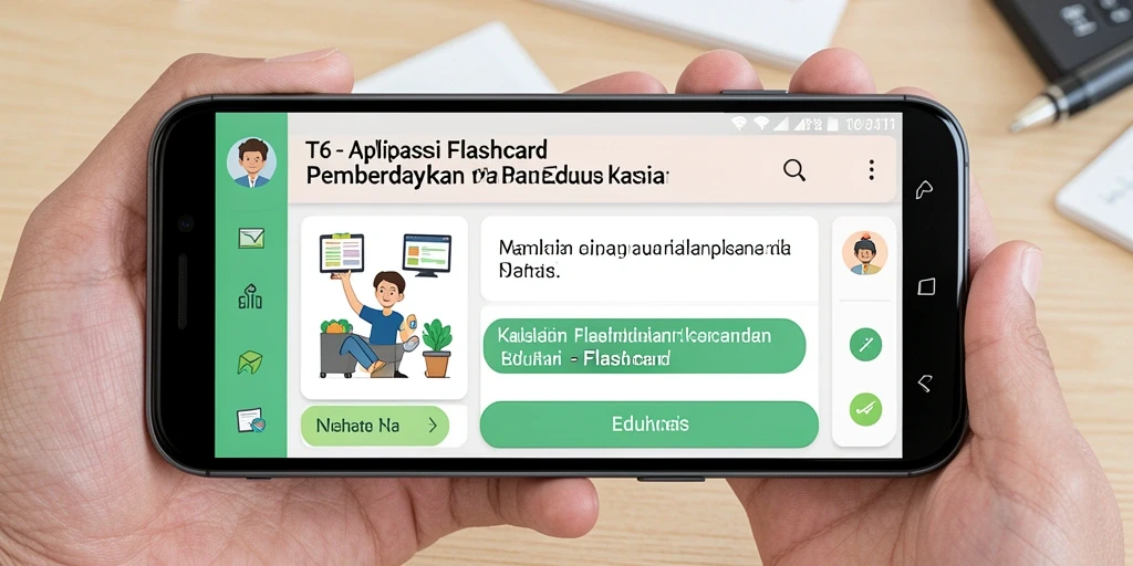 Tampilan antarmuka aplikasi T6 dengan fitur Flashcard yang interaktif.